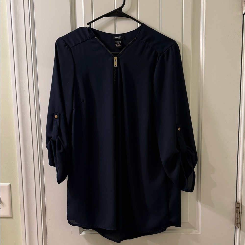 Rue21 Navy Blouse with Gold Accents